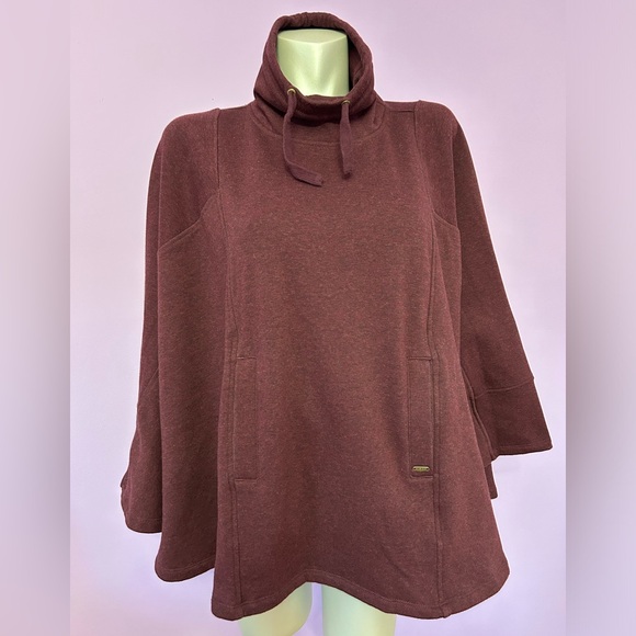 UGG Charlynne Poncho Drawstring Funnel Neck Pouch Pocket Burgundy Maroon sz XS/S - Picture 2 of 14